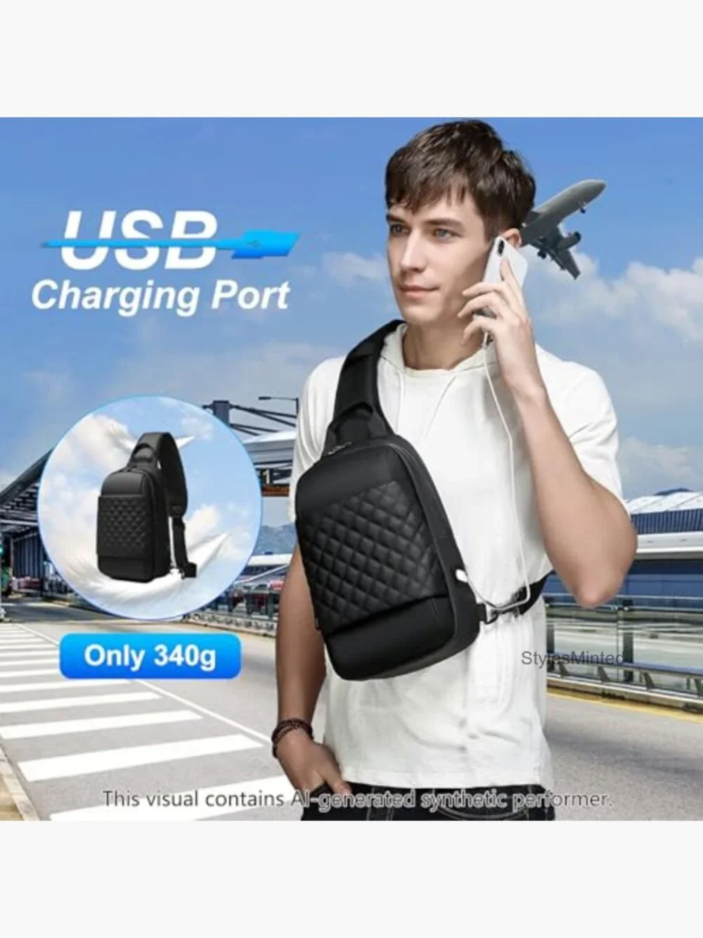 Messenger Backpack Waterproof Crossbody Travel Bag with USB Charging Port